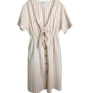 Zara Cream and Red Striped Midi Dress